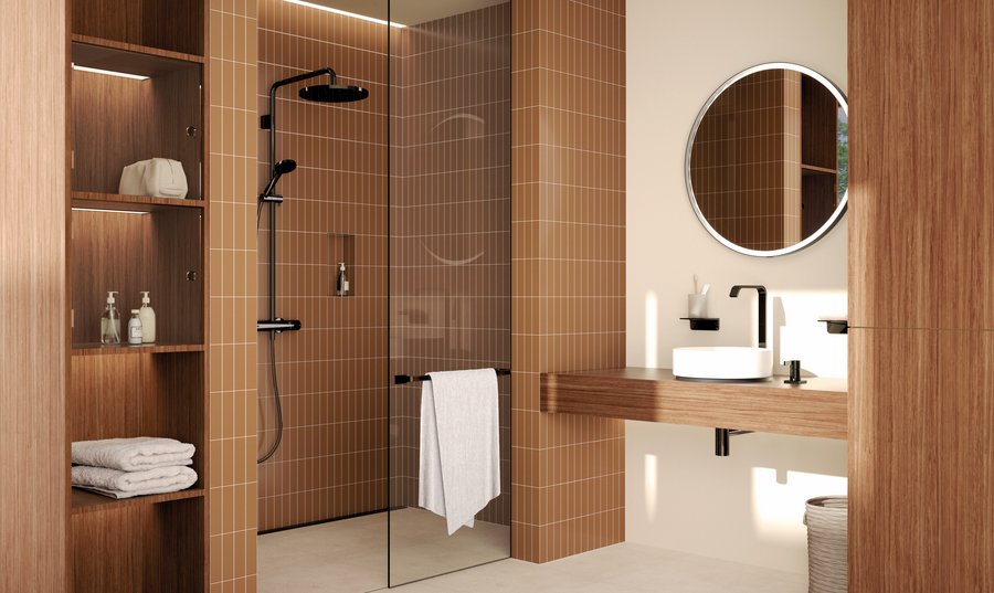 „Apartment Bathroom“ in Brauntönrn mit IMO von Dornbracht